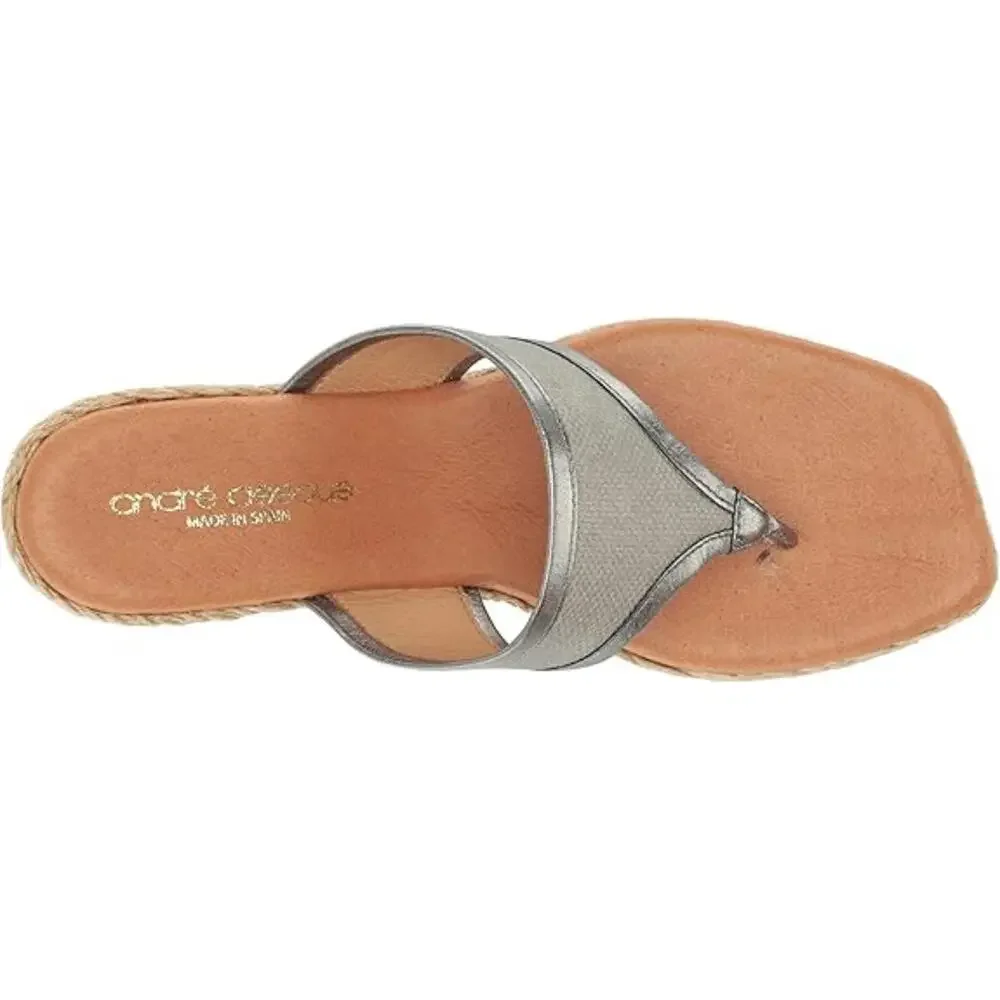 Andre Assous Arabella Sandals Women 11 Metallic Taupe Slip On Wedge Heel GAL1497